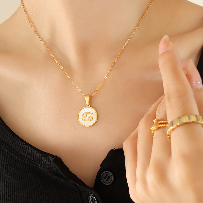 Wholesale Inlaid White Seashell Zodiac Pendant Plated 18K Real Gold Necklaces