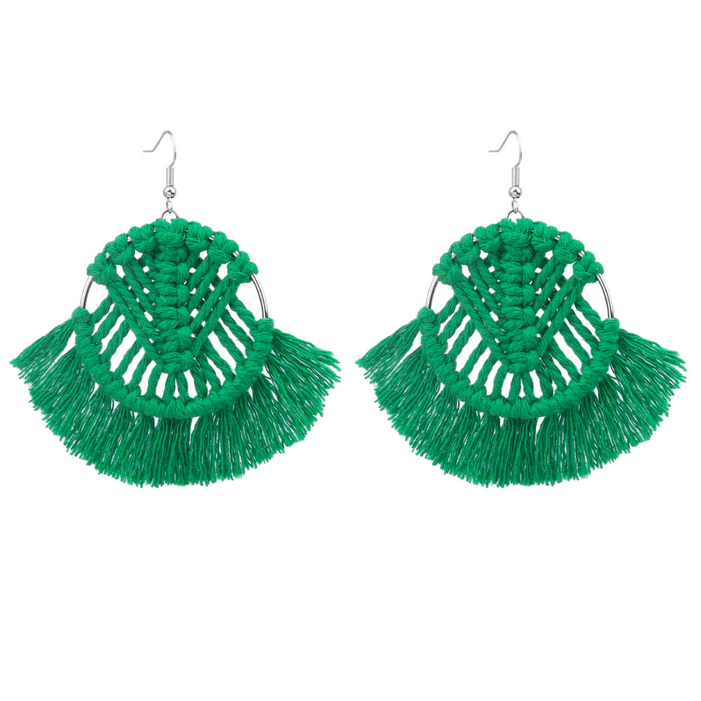 Wholesale Colorful Tassels Handwoven DIY Scalloped Alloy Earrings