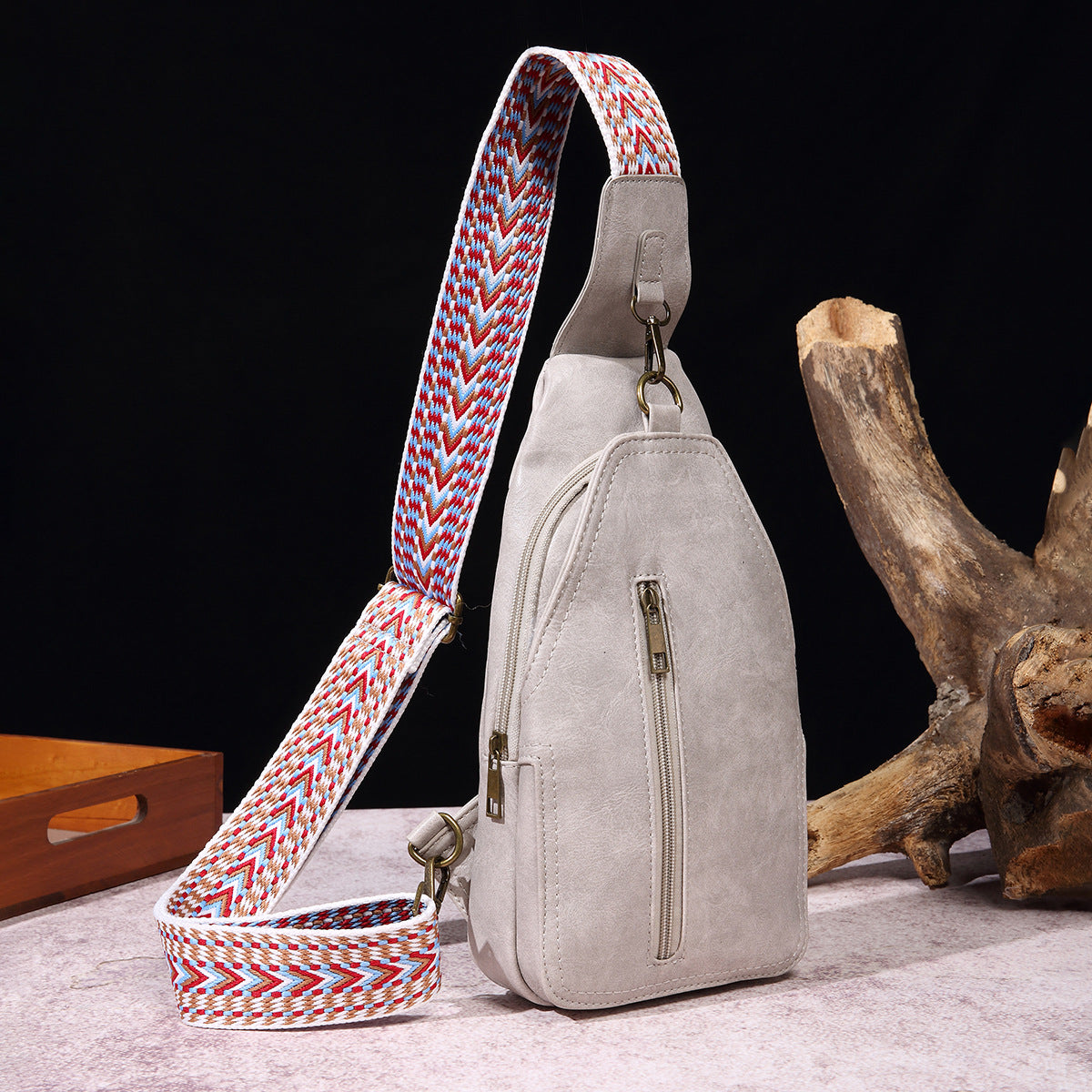 Wholesale Retro Casual Chest Bag Solid Color PU Crossbody Bag Bohemian Style Waist Bag