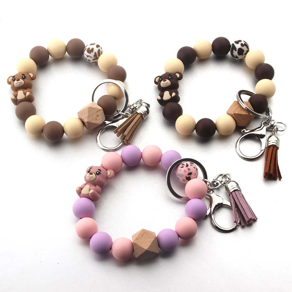 Wholesale cartoon three-dimensional bear key chain beaded bag bracelet