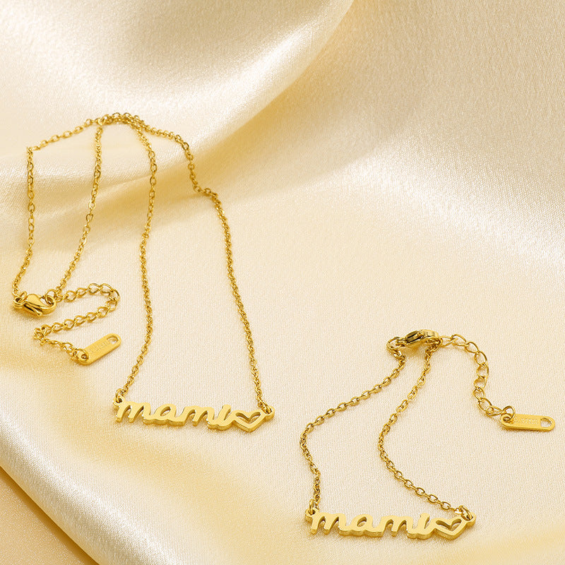 Wholesale Mother's Day Titanium Heart-shaped Necklace Gift Set