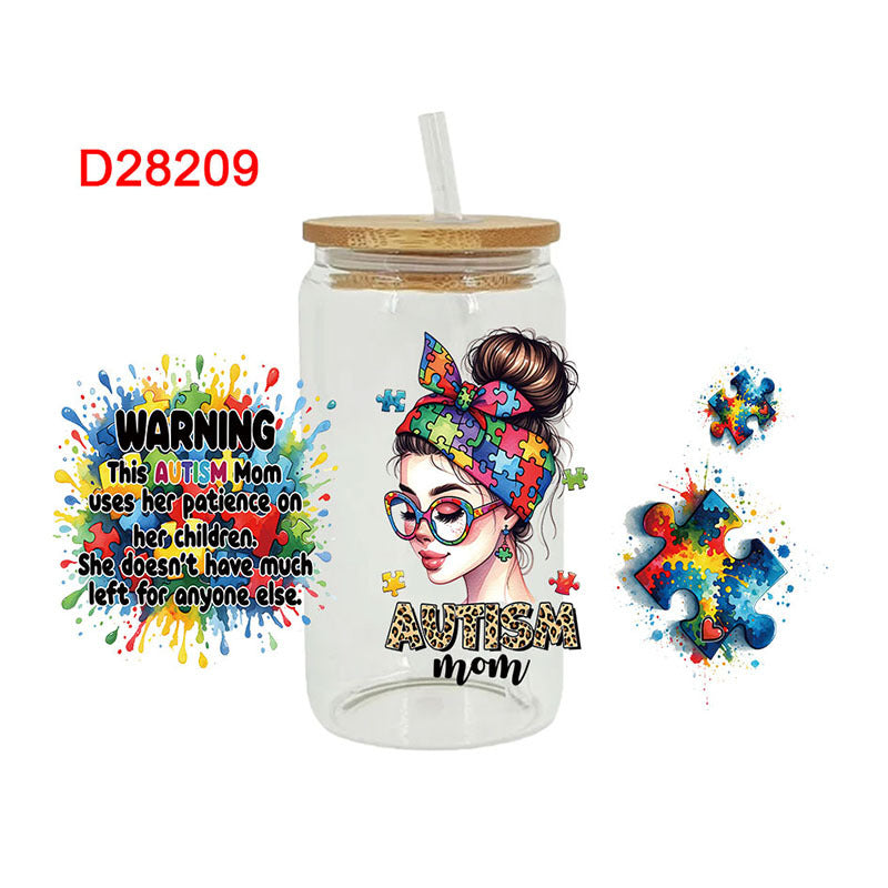 Wholesale Colorful Cartoon Puzzle 16oz Cup UV DTF Wraps