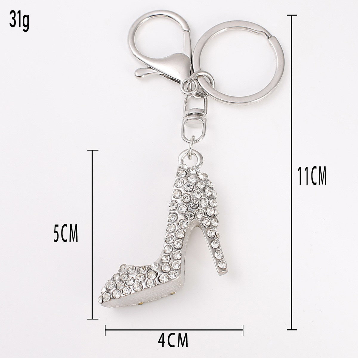 Wholesale Silver high heels metal rhinestone keychain
