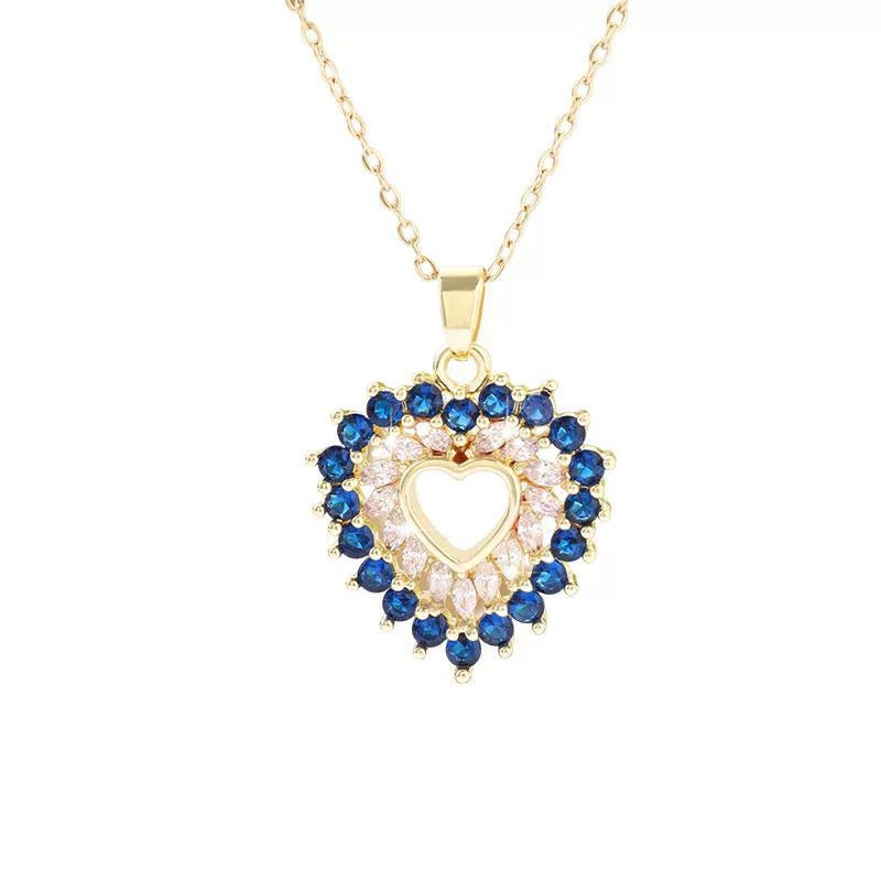 Wholesale Electroplated Copper Heart Shaped Pendant Zircon Necklace For Everyday Casual Jewelry Accessory
