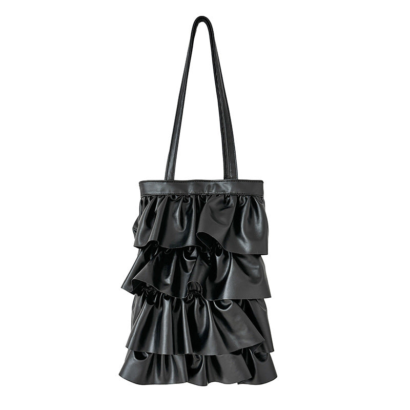 Wholesale Ruffle Shoulder Tote Bag Large Capacity PU Lace Pleated Armpit Bag