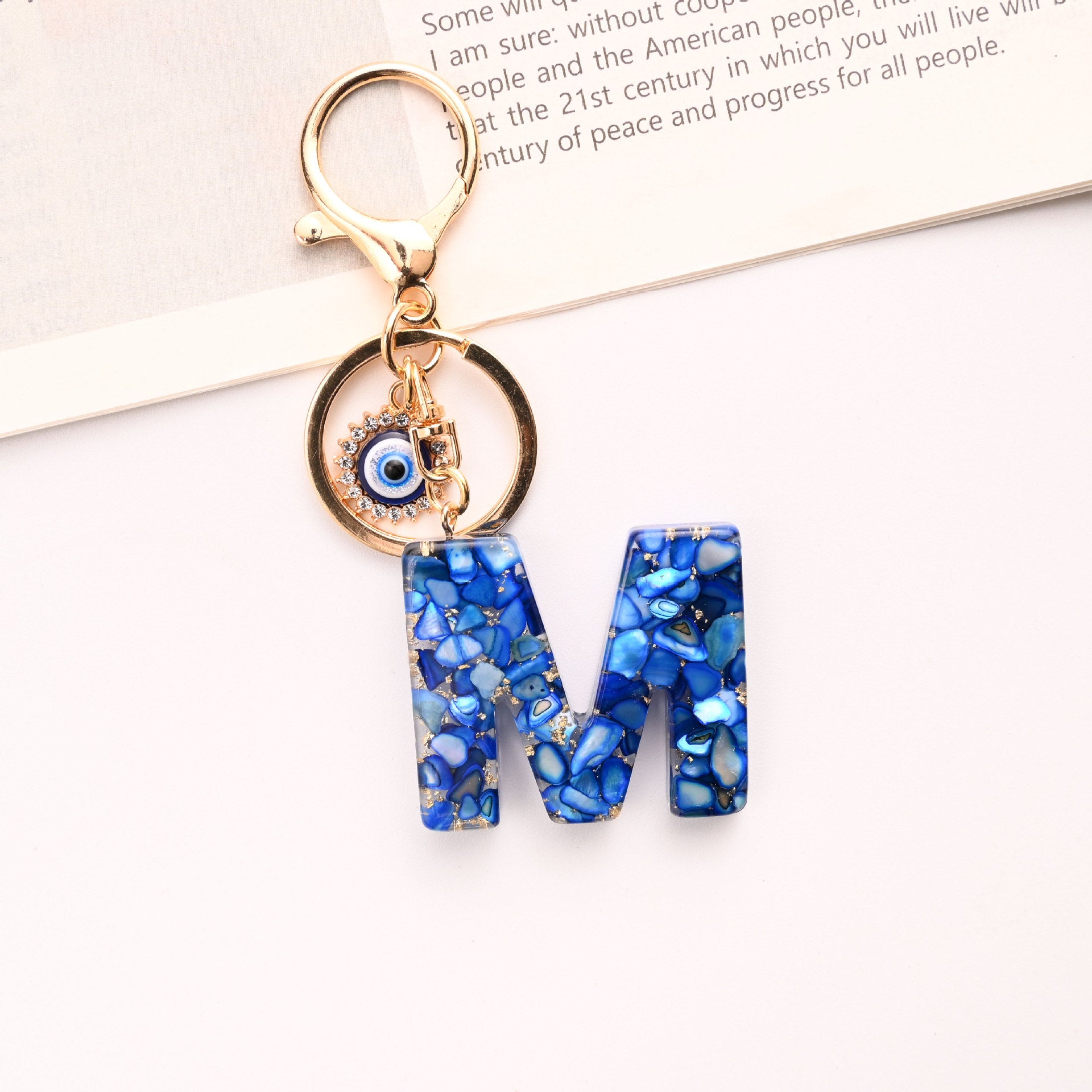 Wholesale Treasure Blue 26 English Letter Devil' s Eye Keychain