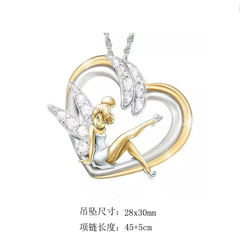 Wholesale Heart shaped angel elf water wave dual color necklace