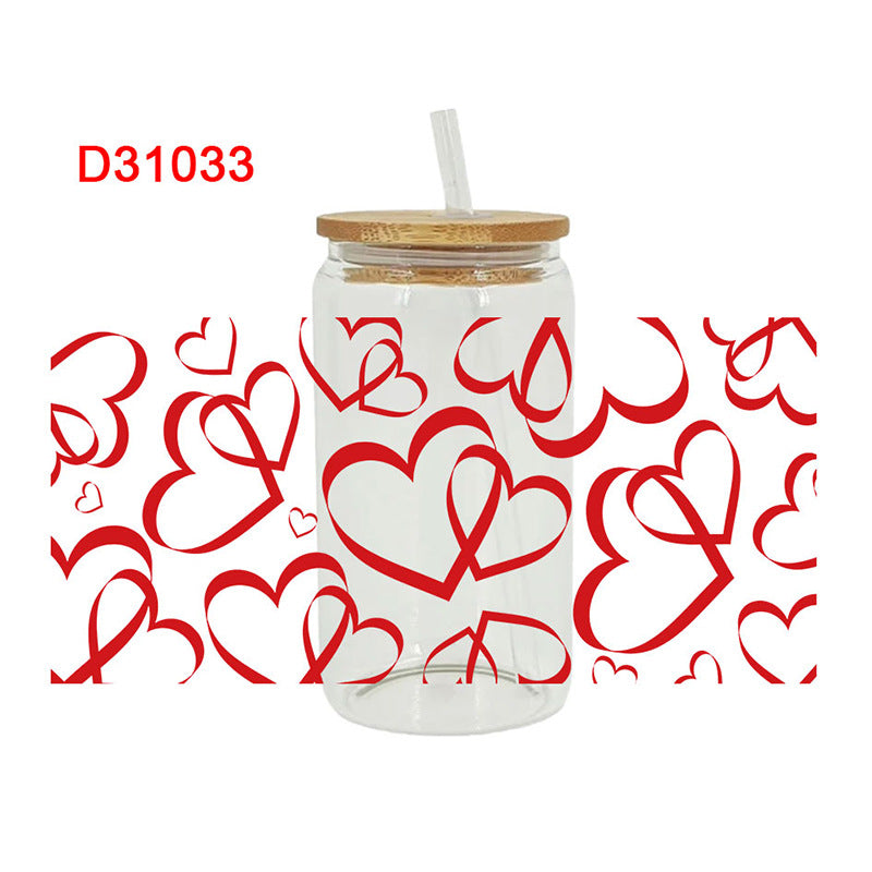 Wholesale Pink Hearts  16oz Cup UV DTF Wraps