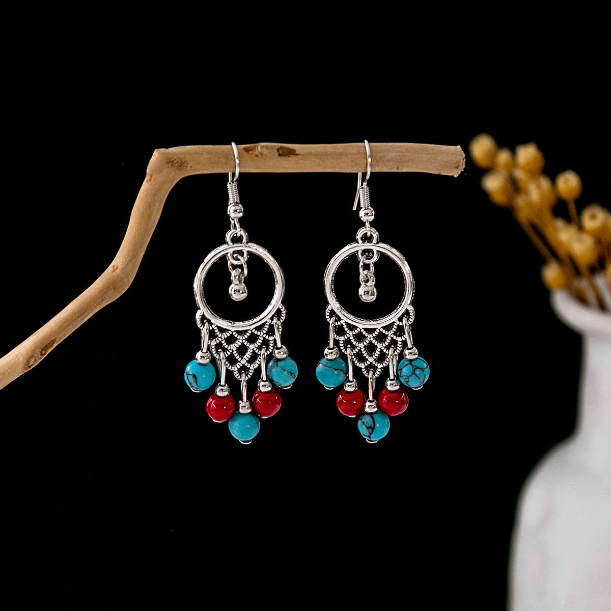 Wholesale Vintage Bohemian Tassel Turquoise Earrings