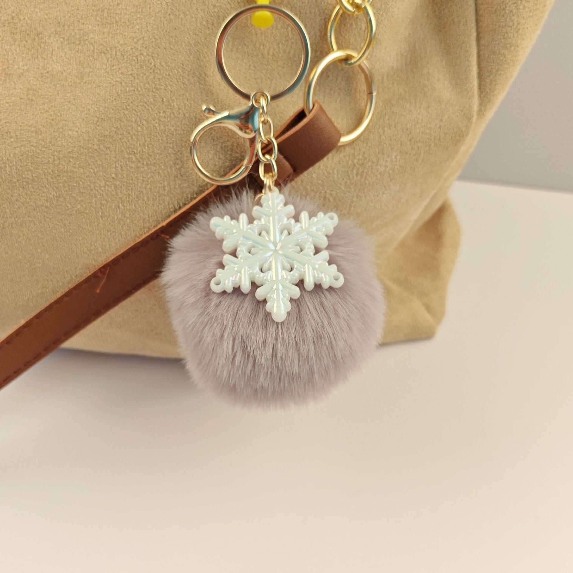 Wholesale Snowflake fur ball keychain