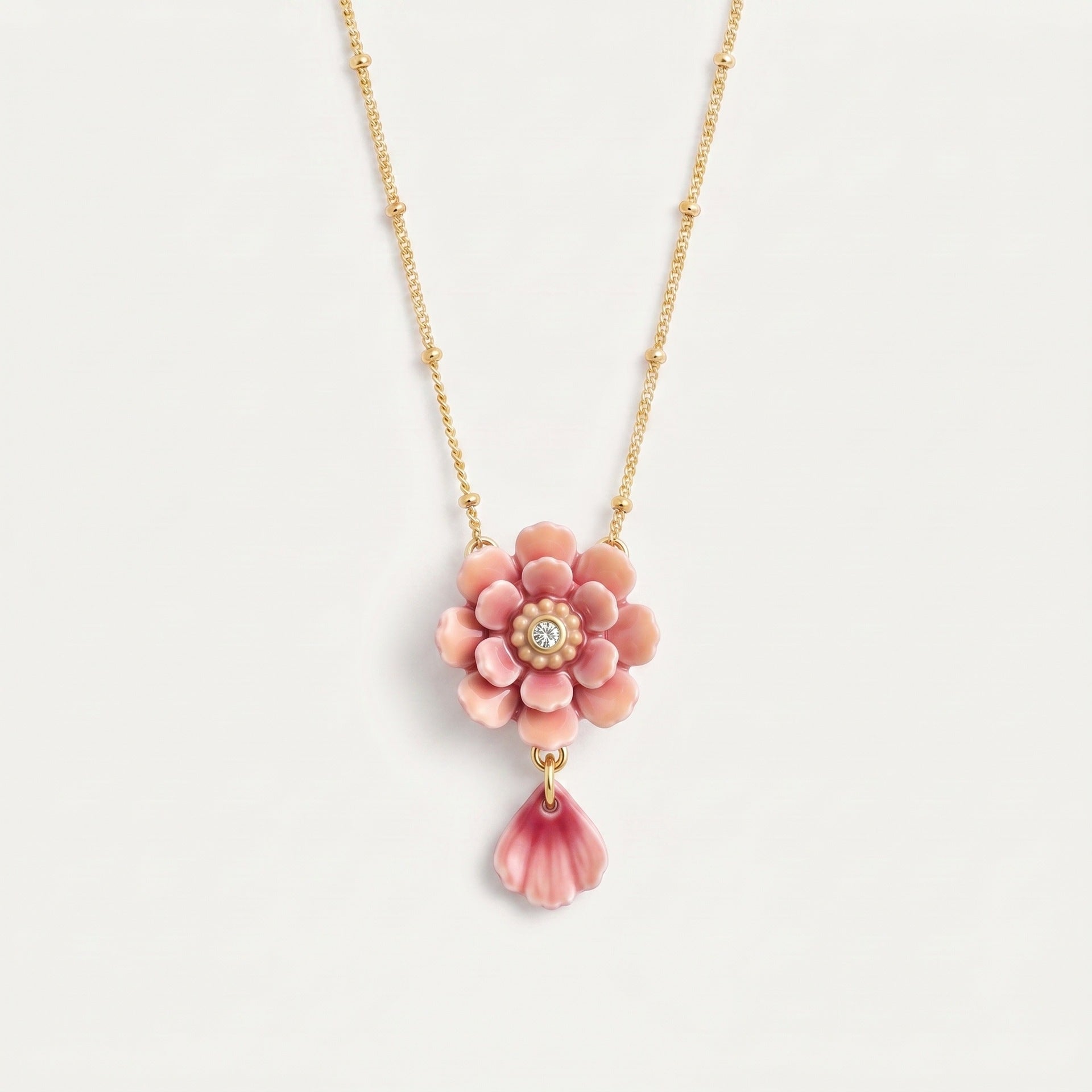 Wholesale Handmade Vintage Layered Flower Necklace With Gold Chain Pink Carnation Gradient Chic Fashion Accessory For Gift And Resale