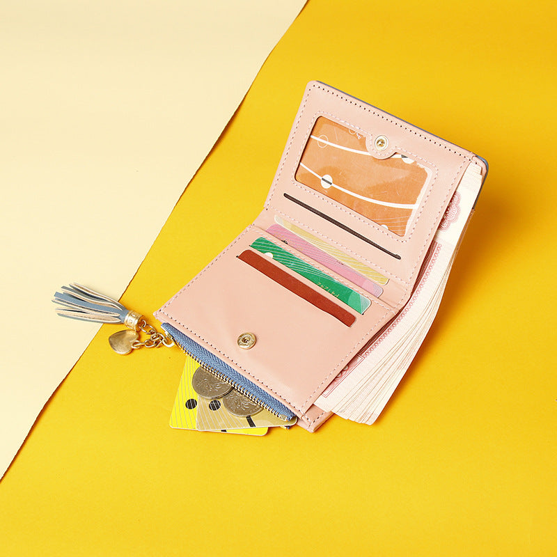 Wholesale Women' s short spliced wallet with zipper and coin purse