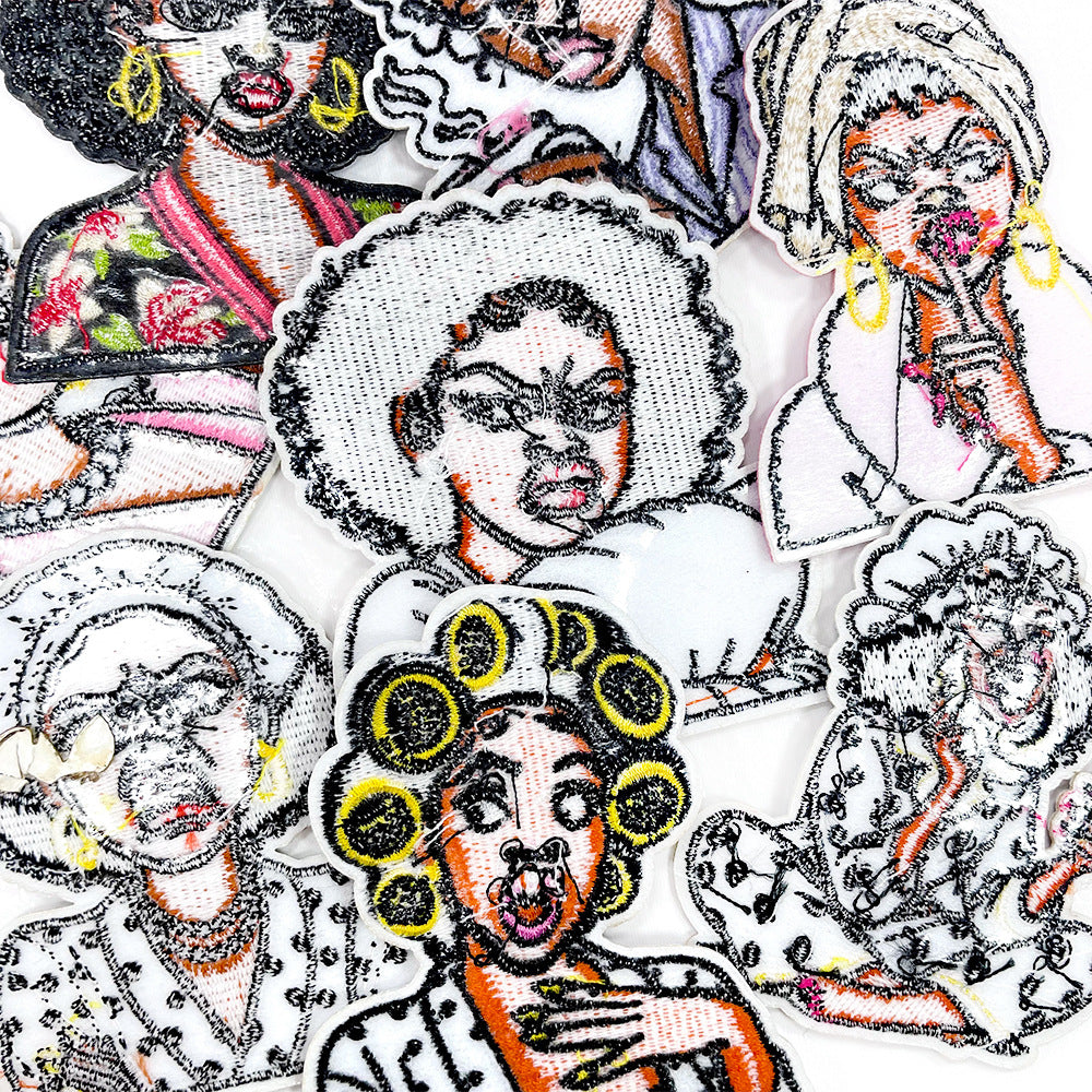 Wholesale Funny Black Girl Pajama Embroidered Patch Sequin Iron On Adhesive Back For Coat Decoration