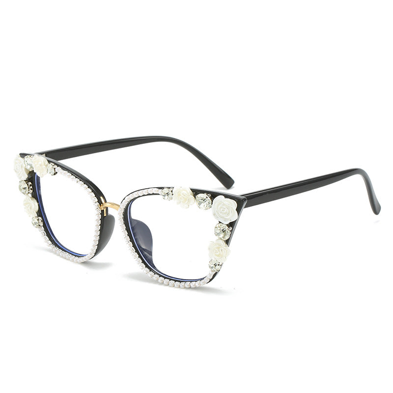 Wholesale Anti-blue Light Handmade Diamond Cat-eye Sunglasses