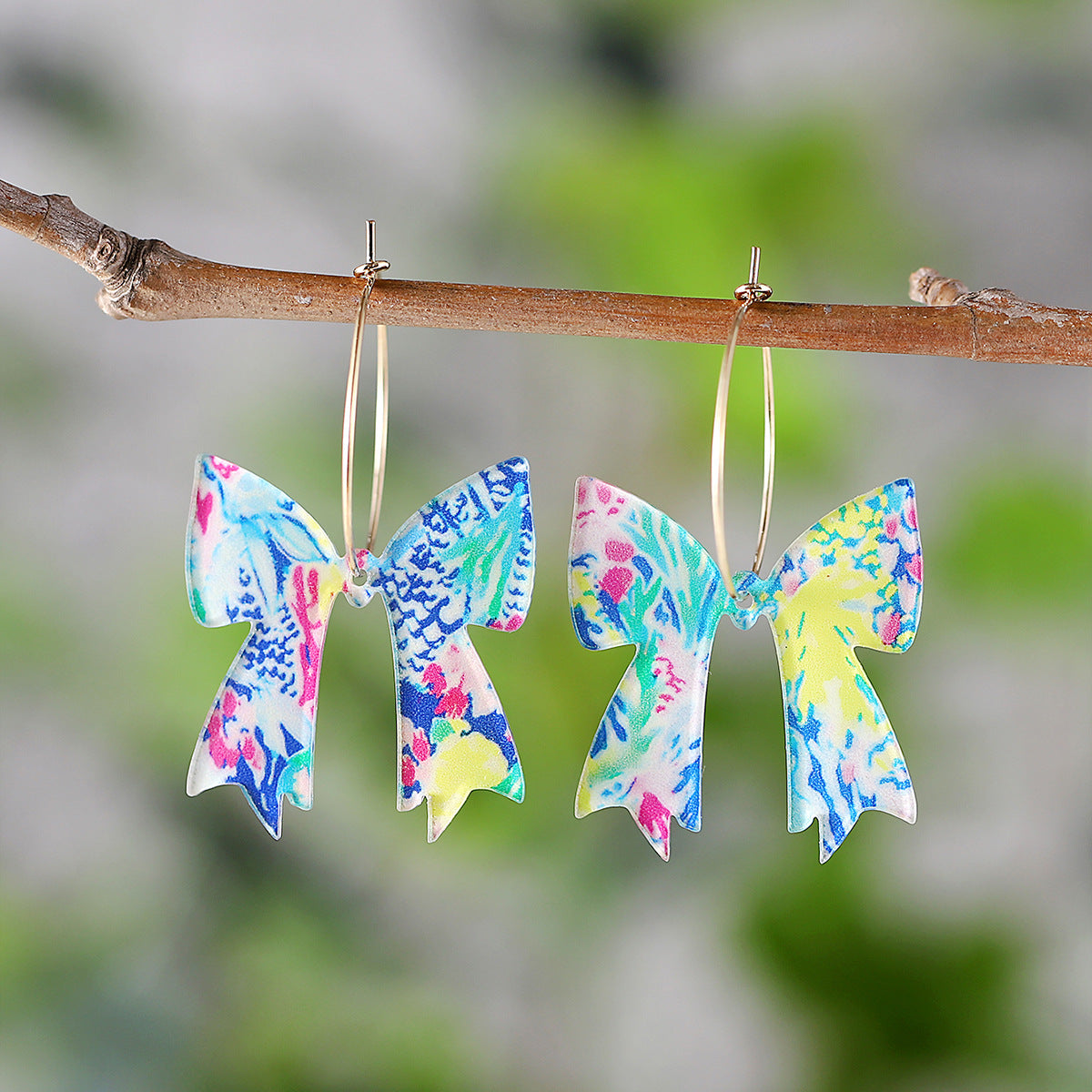 Wholesale New Spring and Summer Colored Leaves Flowers Bohemian Bow Pendant Earrings Acrylic Earrings Gift