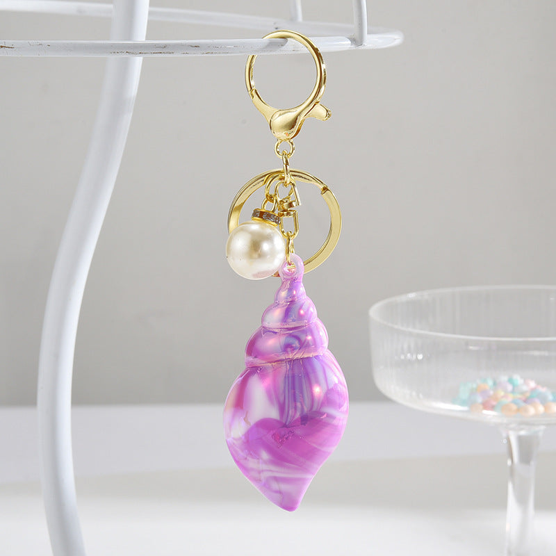 Wholesale Acrylic Two-color Colorful Plating Conch Key Chain