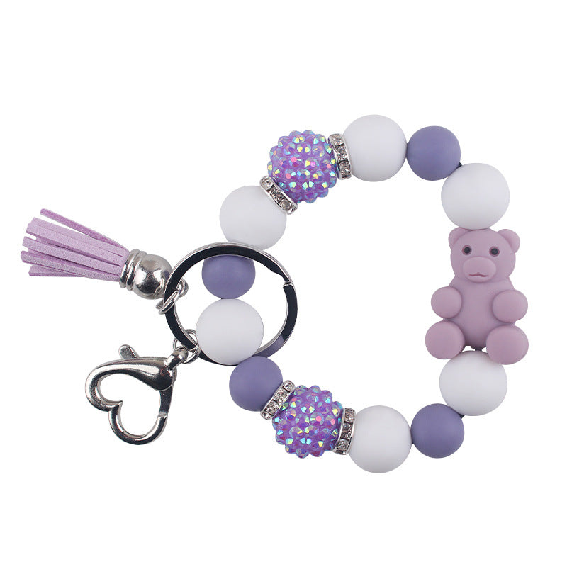Wholesale Cartoon Silicone Three-dimensional Bear DIY Beaded Bracelet Keychain