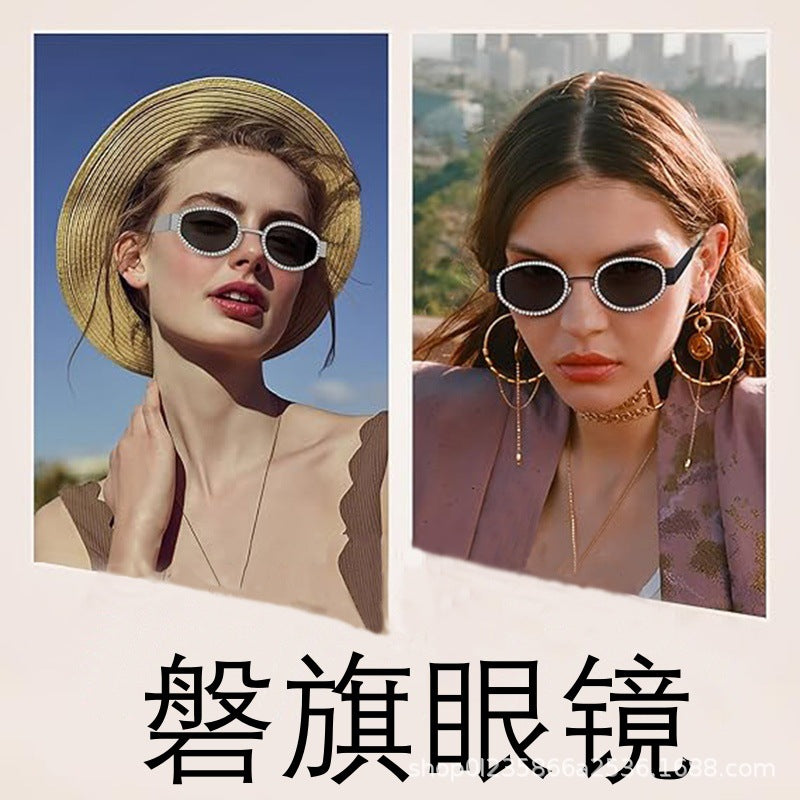 Wholesale Oval metal and diamond vintage sunglasses