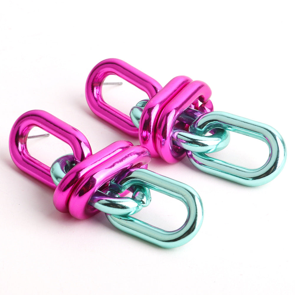 Wholesale Geometric Chain UV Electroplating Color Gas Earrings