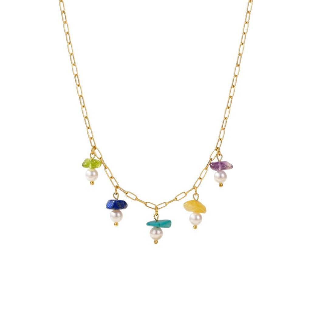 Wholesale Jewelry Set Women' s Natural Stone Pendant Accessories  Titanium Steel Bracelet and Pearl Necklace Set