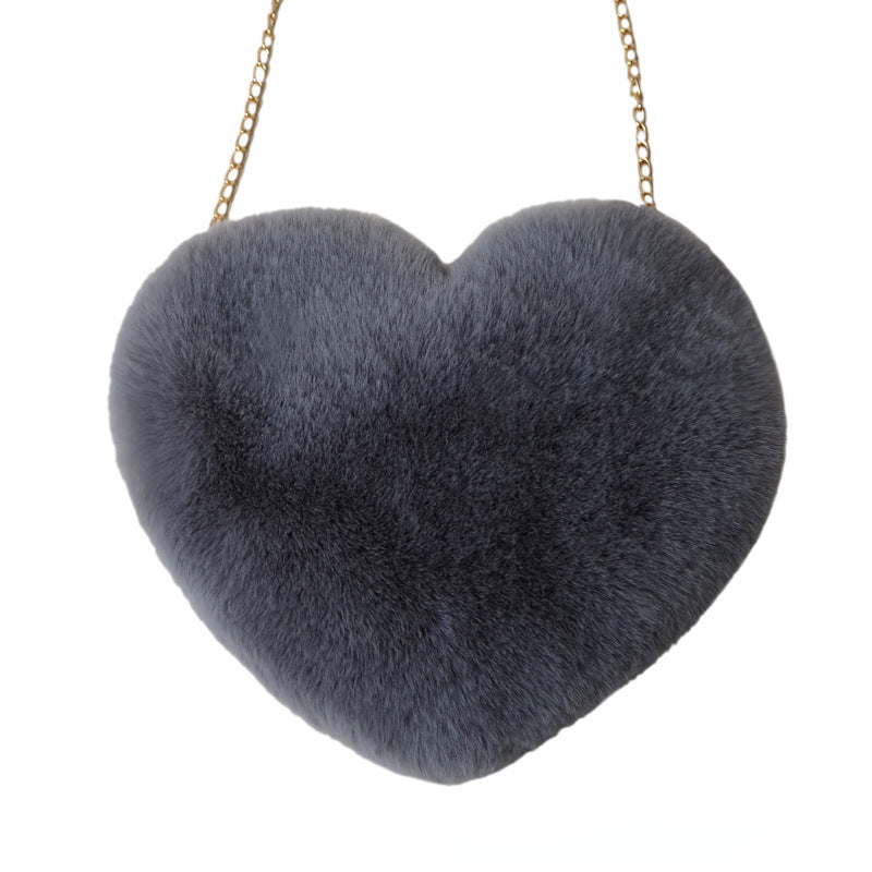 Wholesale Fashionable Love Heart Coin Purse Women's Chain Crossbody Plush Single Shoulder Bag Fuzzy Coin Purse Valentine's Day Gift
