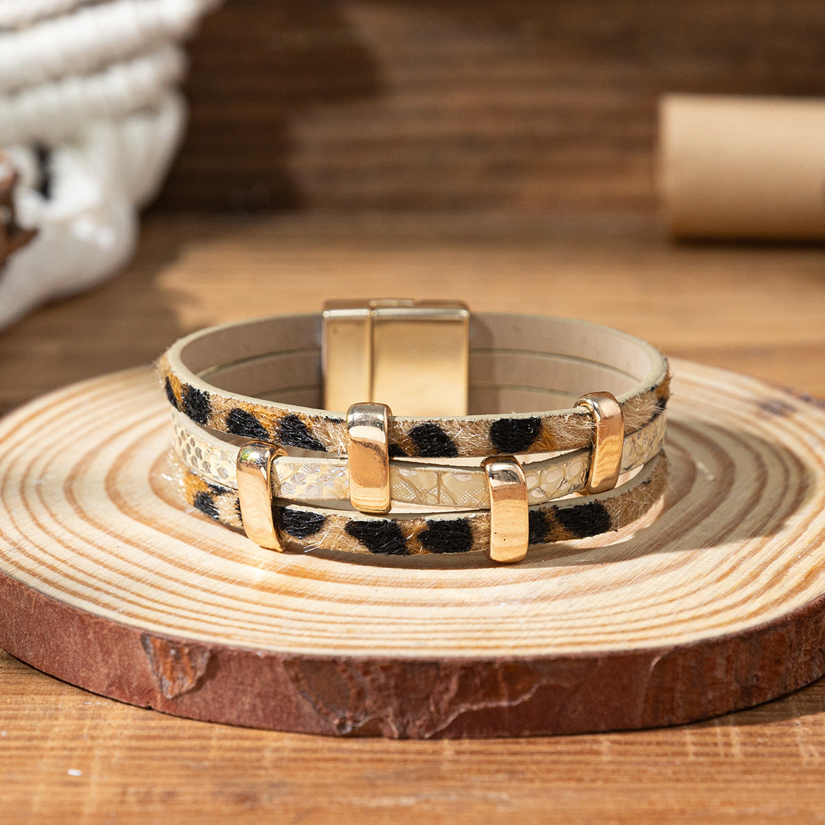 Wholesale Snake patterned three-layer wide Layered Bracelet Set