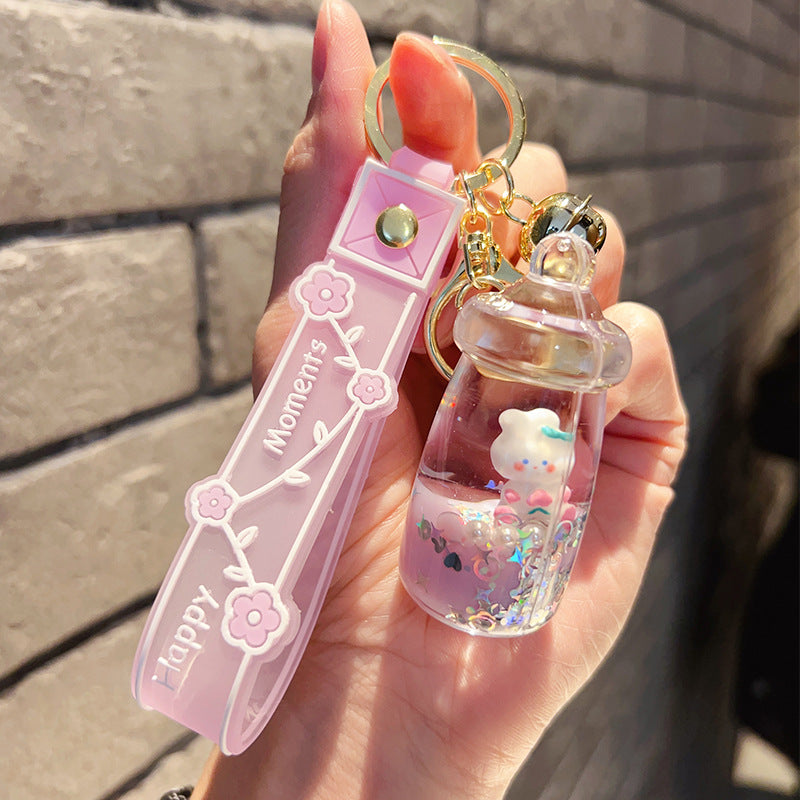 Wholesale Bottle Rabbit Doll Into Oil Quicksand Drift Bottle Acrylic Keychain