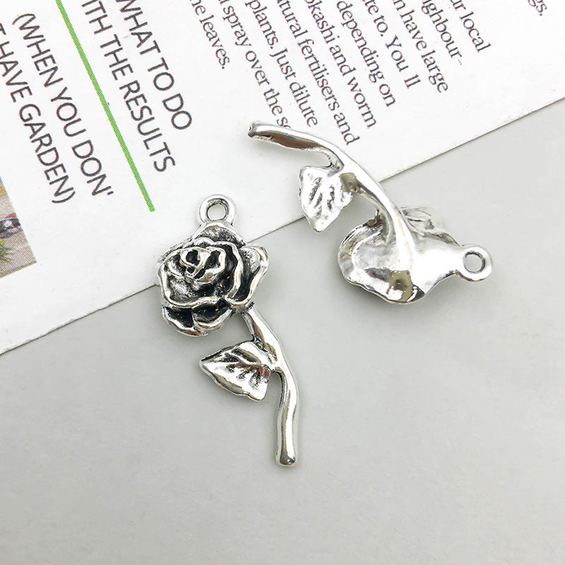 Wholesale 1 Retro Drip Oil Silver Alloy Rose DIY Pendant