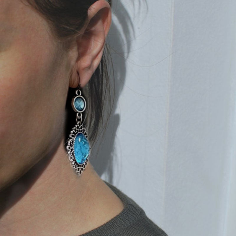 Wholesale Vintage Bohemian Oval Sky Blue Crack Drop Earrings