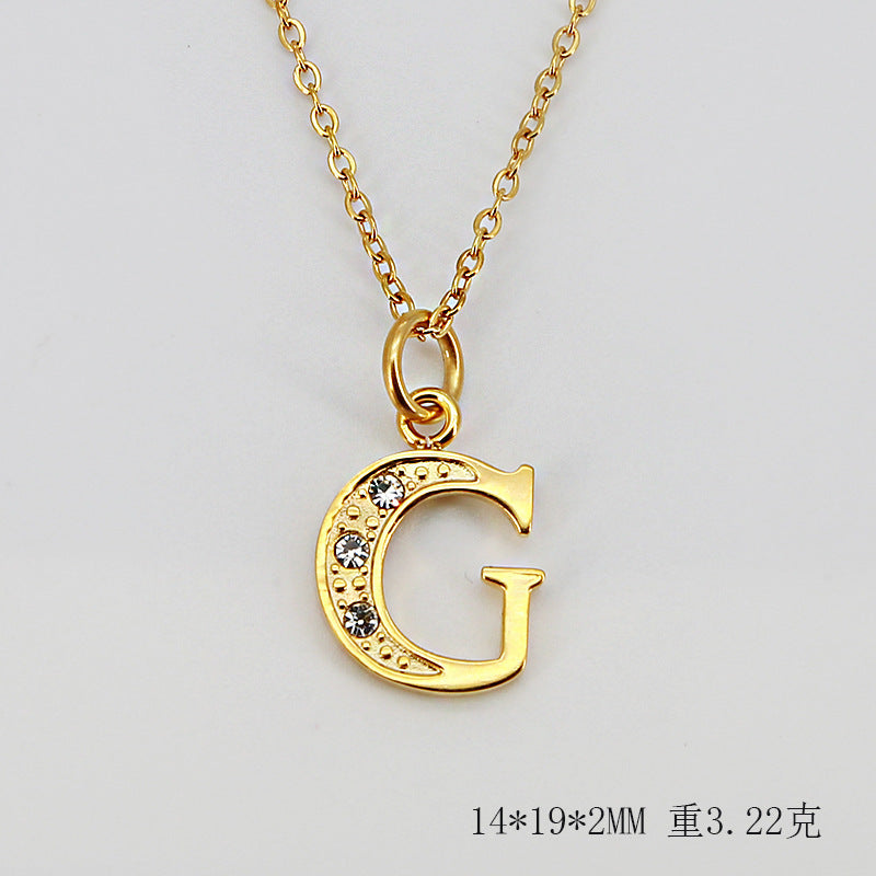 Wholesale Titanium Steel Diamond Letter Necklace Clavicle Chain