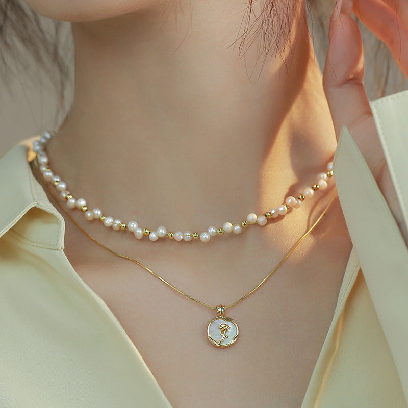 Wholesale Rose flower double pearl necklace clavicle chain