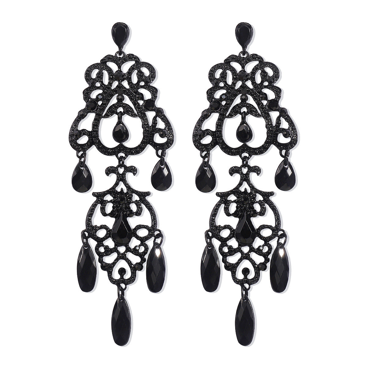 Wholesale Retro Palace Style Hollow Drop-Shaped Tassel Earrings