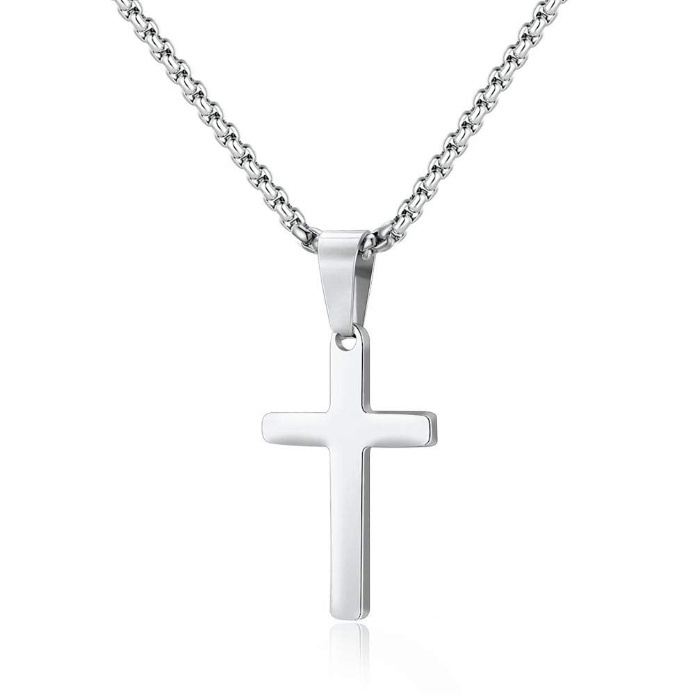 Wholesale Snake bone chain double layered cross pendant stainless steel necklace