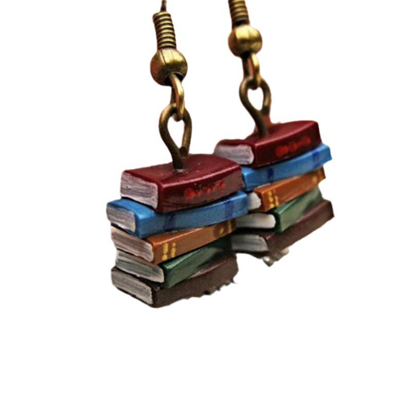 Wholesale Creative stacking book library colorful earrings retro earrings