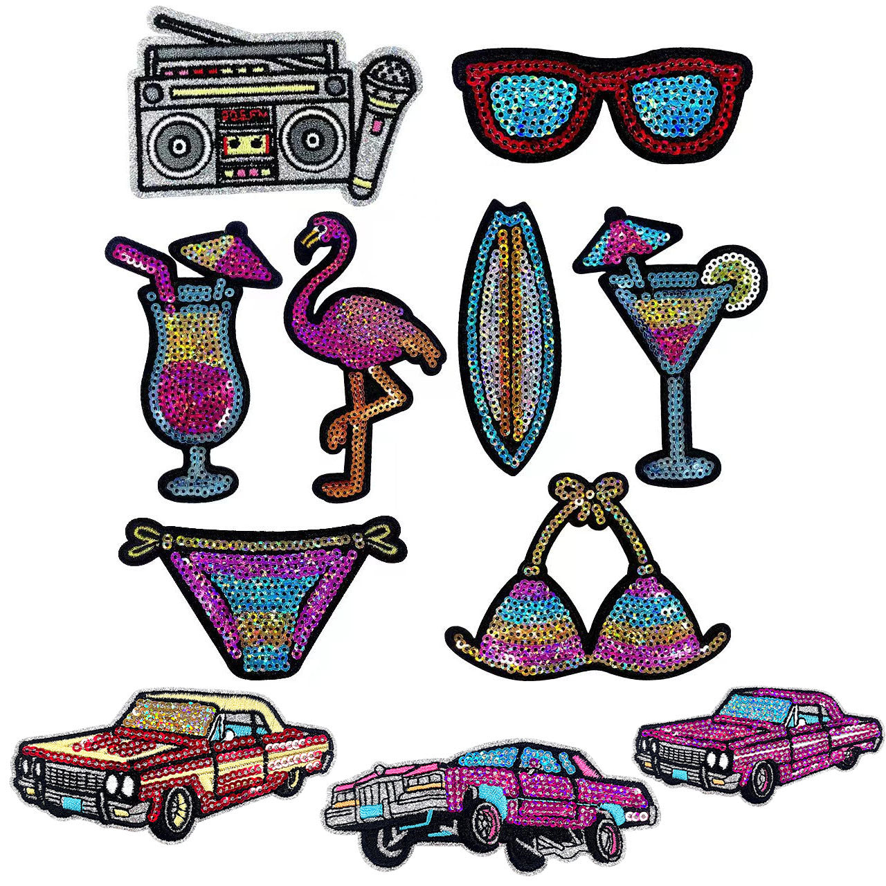 Wholesale Trendy Hawaiian Surf Truck Multicolor Sequin Embroidered Patch Iron On Back DIY Resale Accessory