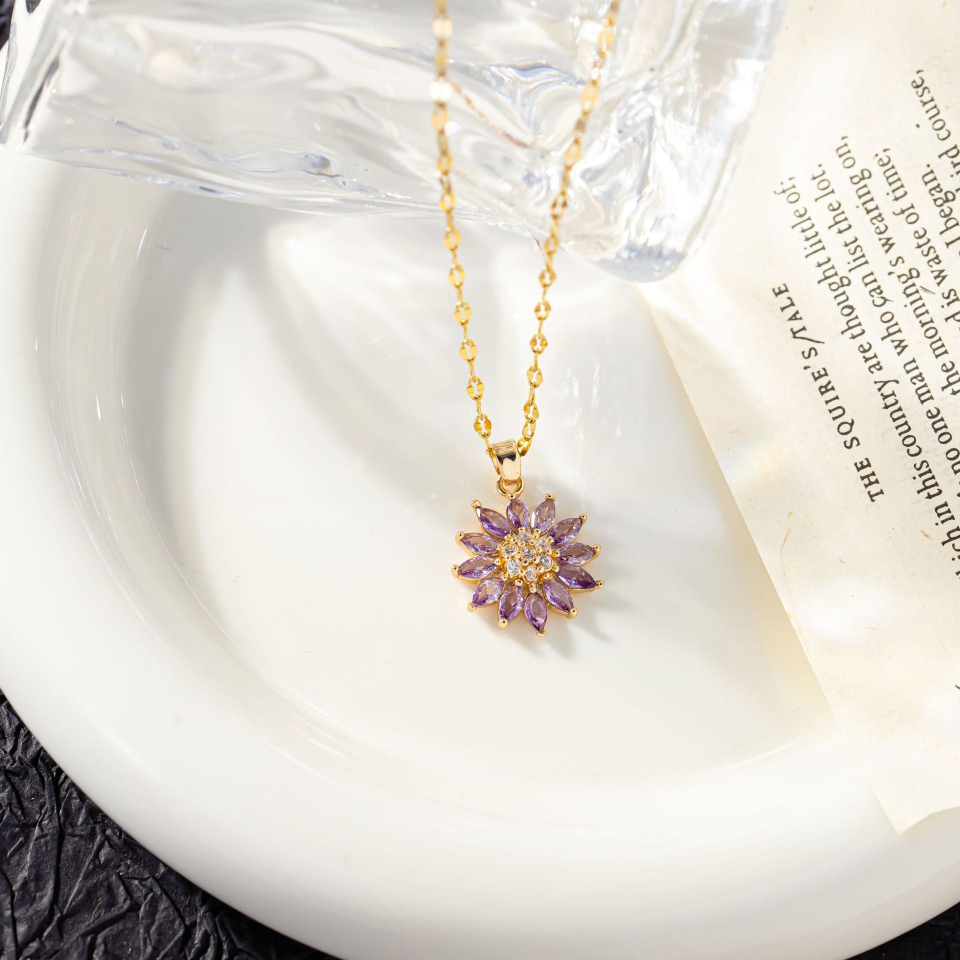 Wholesale titanium steel sunflower daisy copper gold plated necklace clavicle chain titanium steel chain