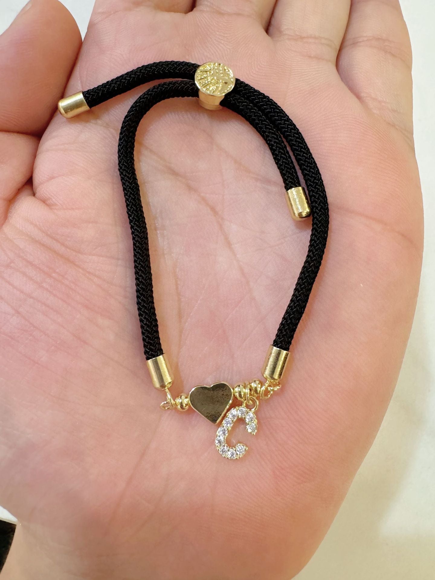 Wholesale A-Z Initial Letter Love Set Zirconia Adjustable Black Rope Bracelet