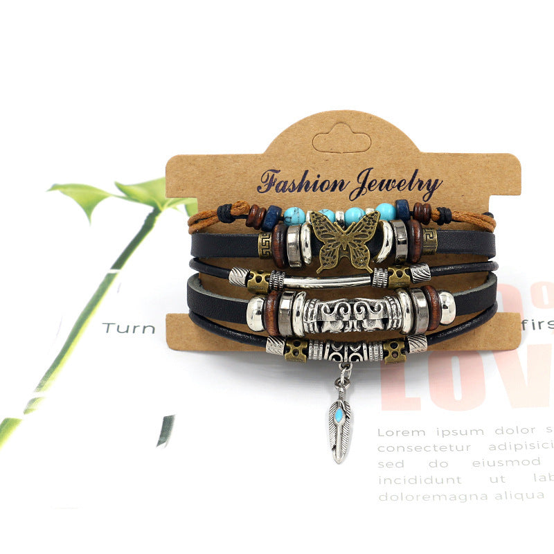 Wholesale Fashion Multi-layer Alloy Beaded Turquoise Braided Bracelet