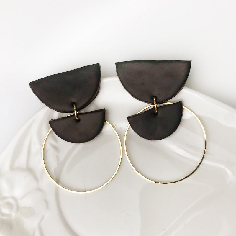 Wholesale Metal Geometric Handmade Polymer Pottery Simple Half Moon Earrings