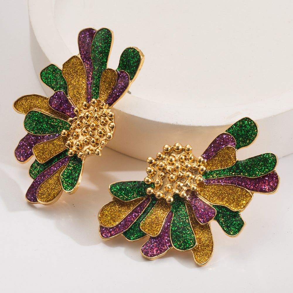 Wholesale Retro Fashion Alloy Oil Drop Flower Earrings Explosions Light Luxury Carnival All-match Elegant Earrings