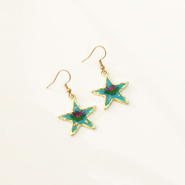 Wholesale 6pcs Small Fresh Five-pointed Star-shaped Immortal Flower Earrings