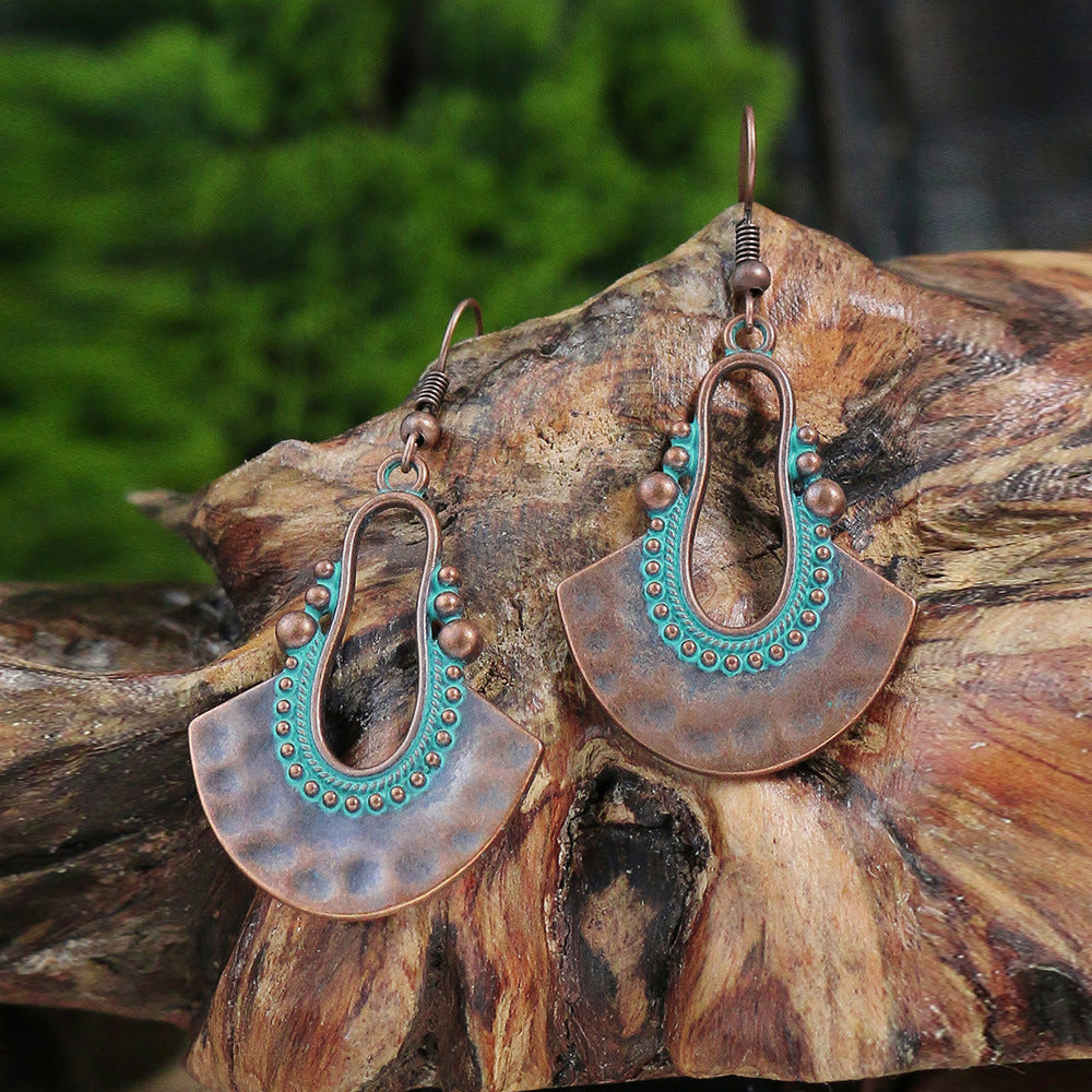 Wholesale Vintage Double Layer Turquoise Leaf Hollow Stud Earrings
