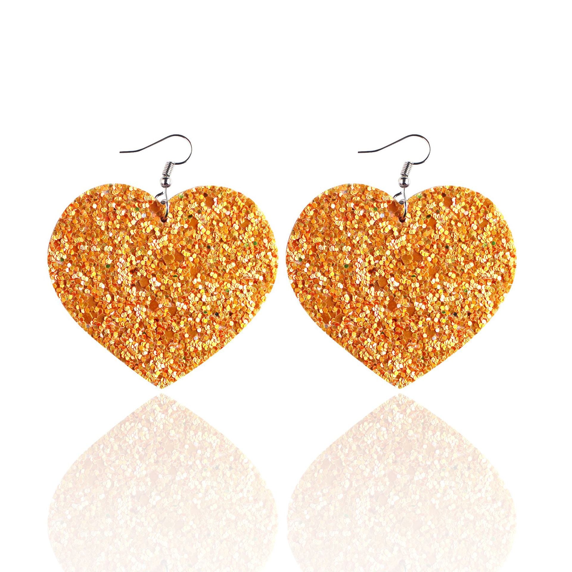 Wholesale Sequin Grain Glitter Heart Shape PU Leather Earrings
