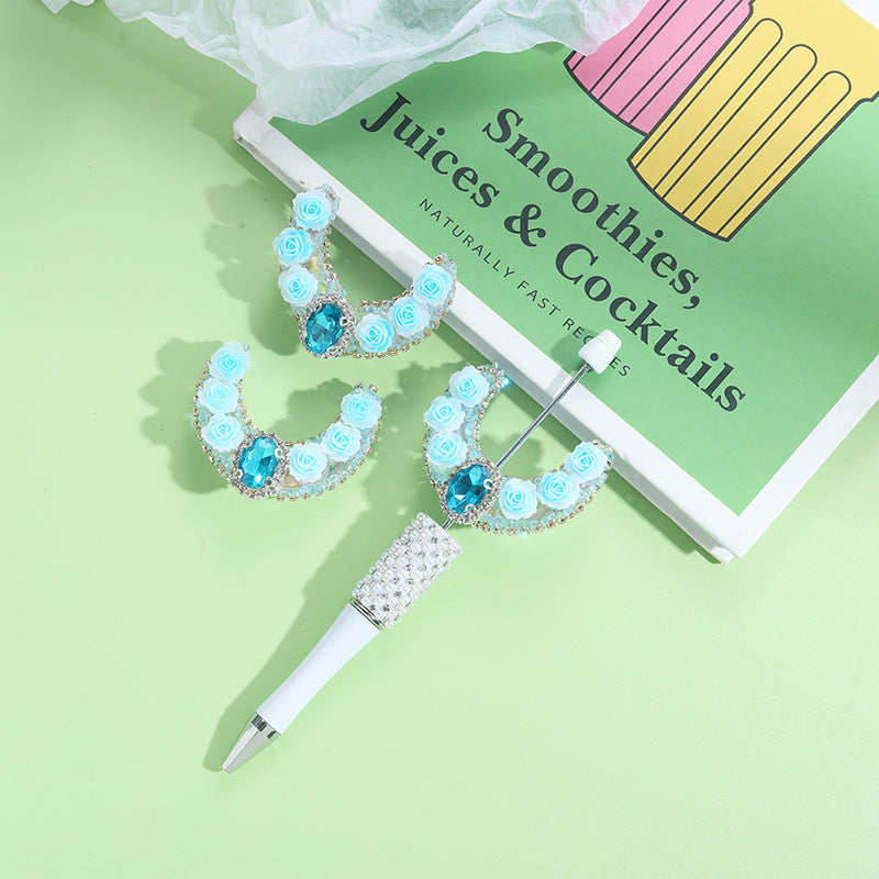 Wholesale 10pcs Heavy Industries Moon Flower Zircon Straight Hole Handmade Beads