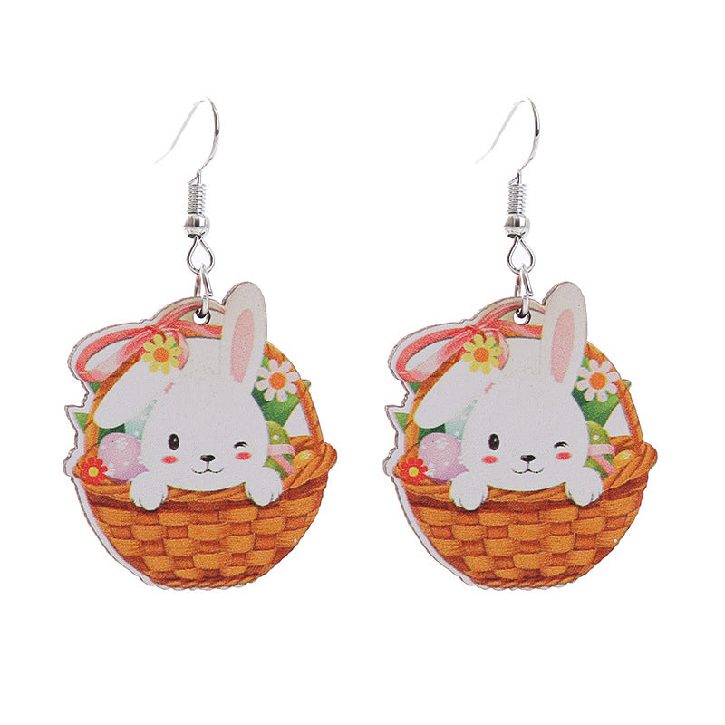 Wholesale Easter Bunny Flower Basket Printed Egg Chick Wooden Earrings