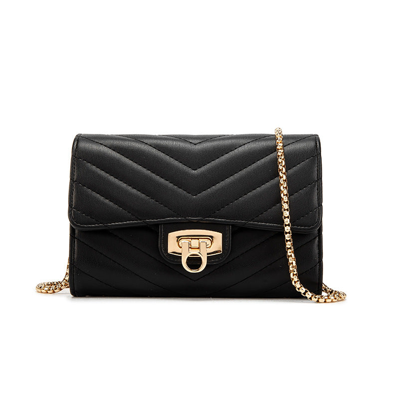 Wholesale V embroidered small square bag lock chain bag