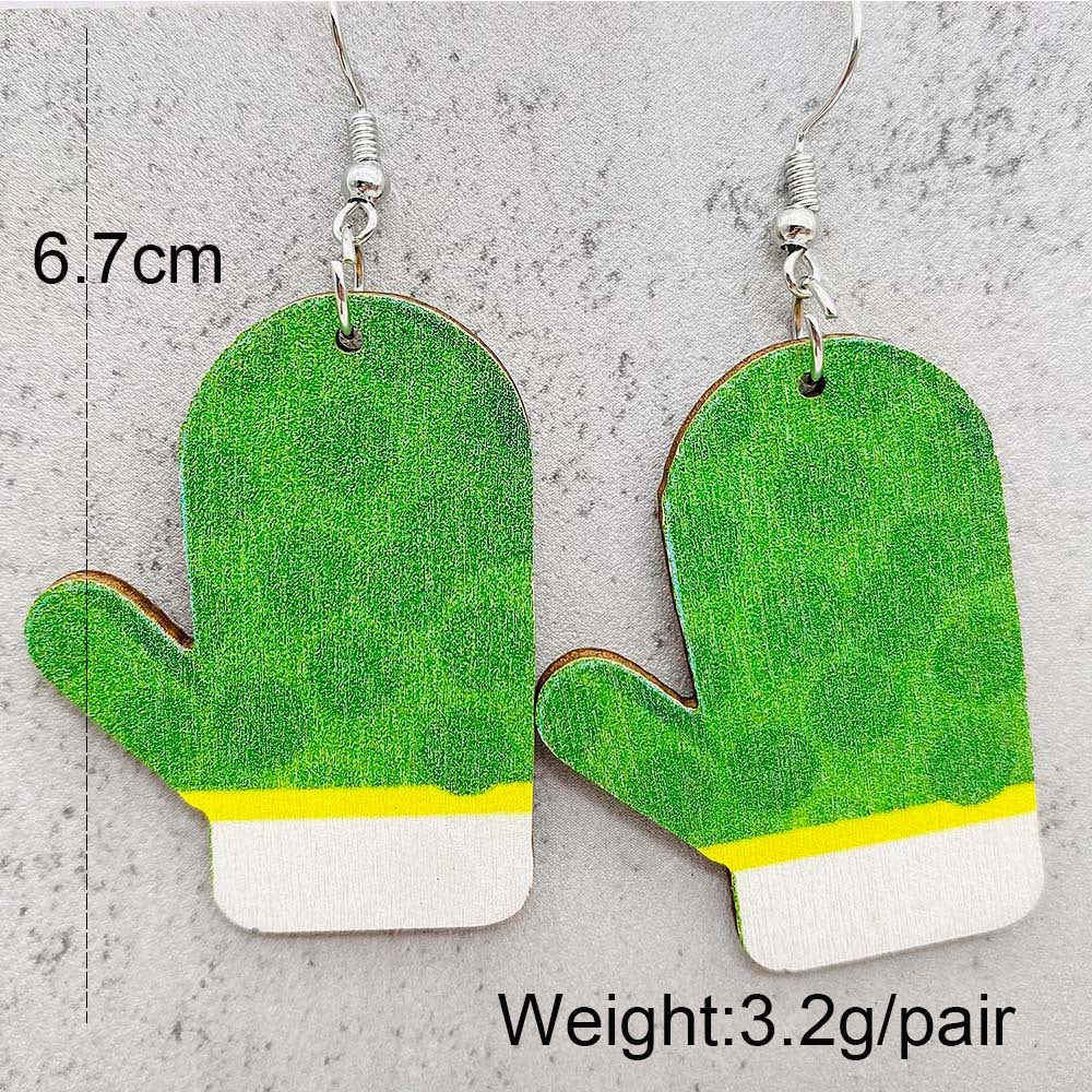 Wholesale Christmas Earrings Santa Hat Football Gloves Bell Print Wooden Earrings