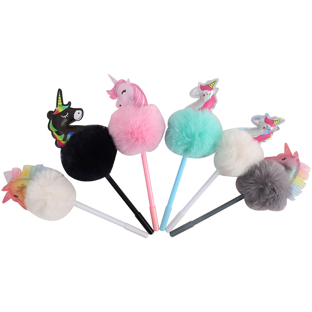 Wholesale Plastic Color Fur Ball Unicorn Ballpoint Pen
