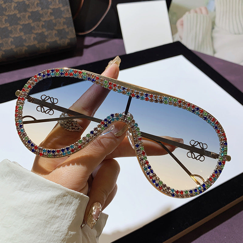 Wholesale Metal  glasses  sunglasses one-piece sun protection diamond-studded sunglasses for women