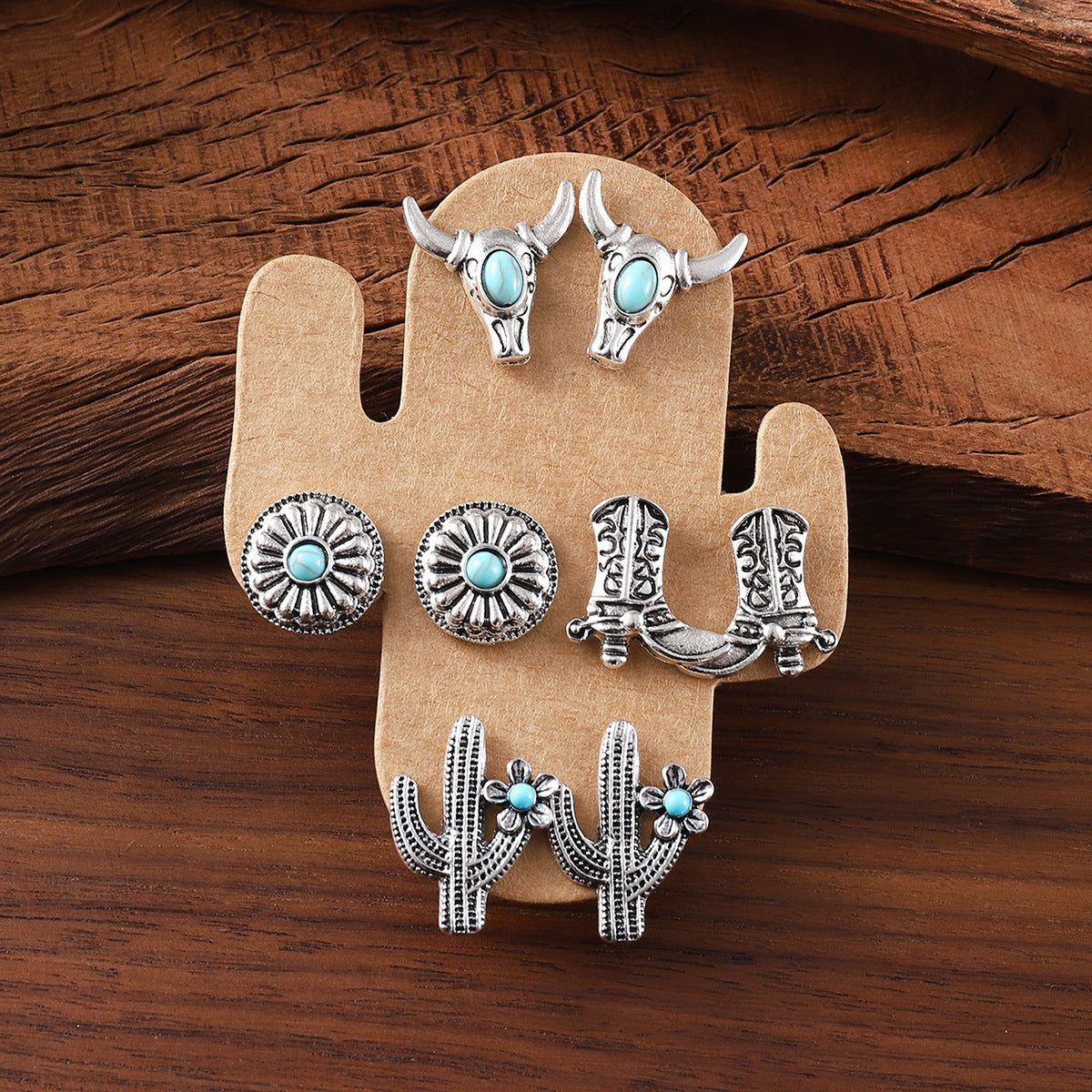 Wholesale Western Horseshoe Cactus Cowboy Earring Set